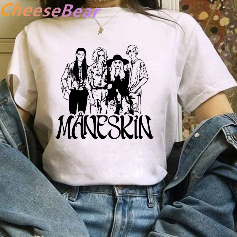 

Maneskin Damiano David Printed Tshirt Women Tees Shirts Casual Harajuku Tops 2021 Summer Fashion Short Sleeved T-shirt Girl Top