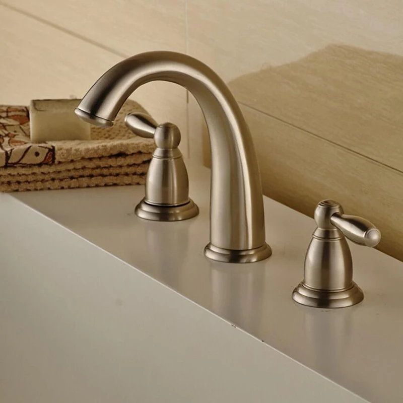 

Vidric Waterfall Faucet Nickel Brushed Basin Faucets Deck Mounted Bathroom Tap Sink Bathtub Faucet 2 handles Faucet Mixer Crane