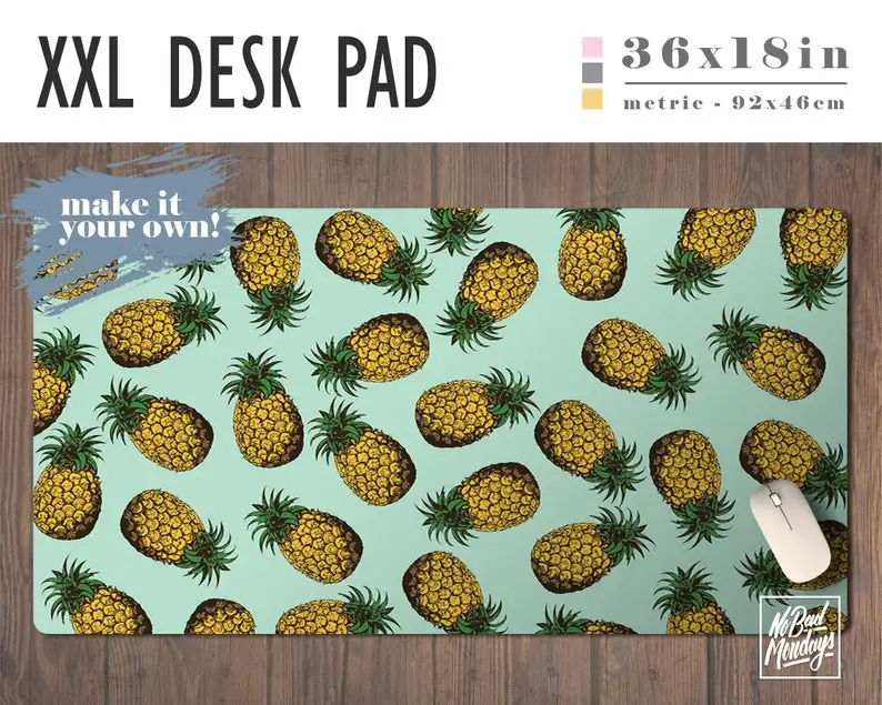 

Pineapple Print Extra Large Desk Pad with Available Custom Monogram - Extended Mouse Mat - 36x18in