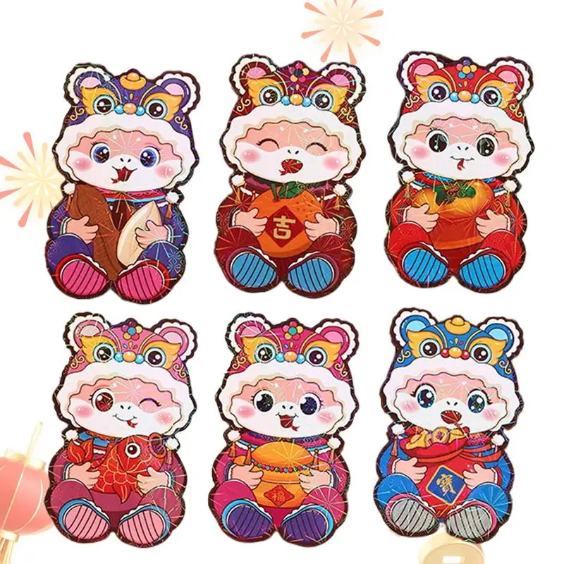 Красные конверты китайские новогодние мультяшные для денег на удачу 6 шт. год