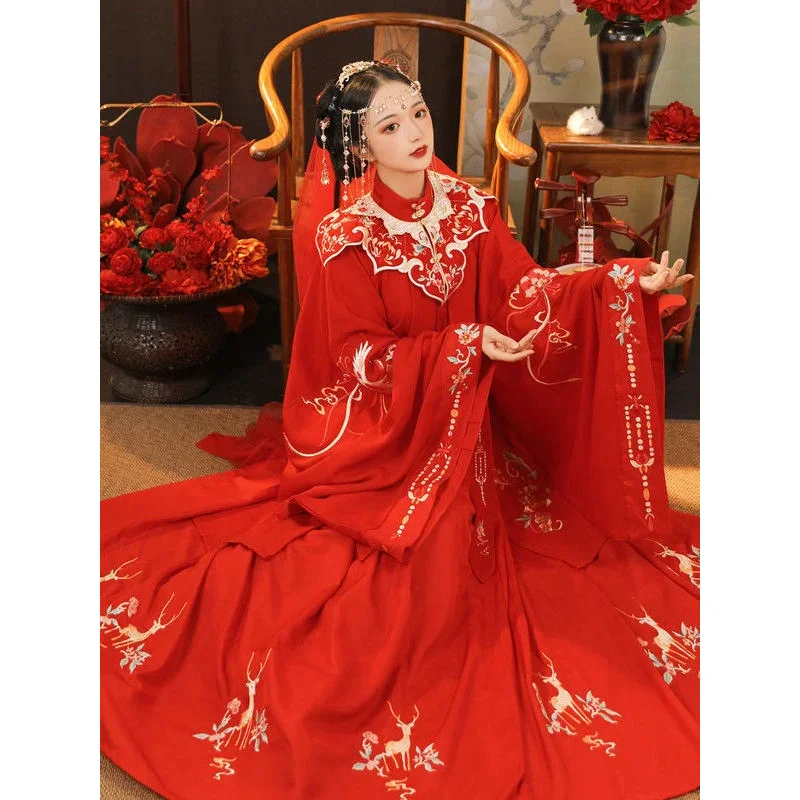 Женское сказочное китайское традиционное платье Hanfu костюм с вышивкой на плечах