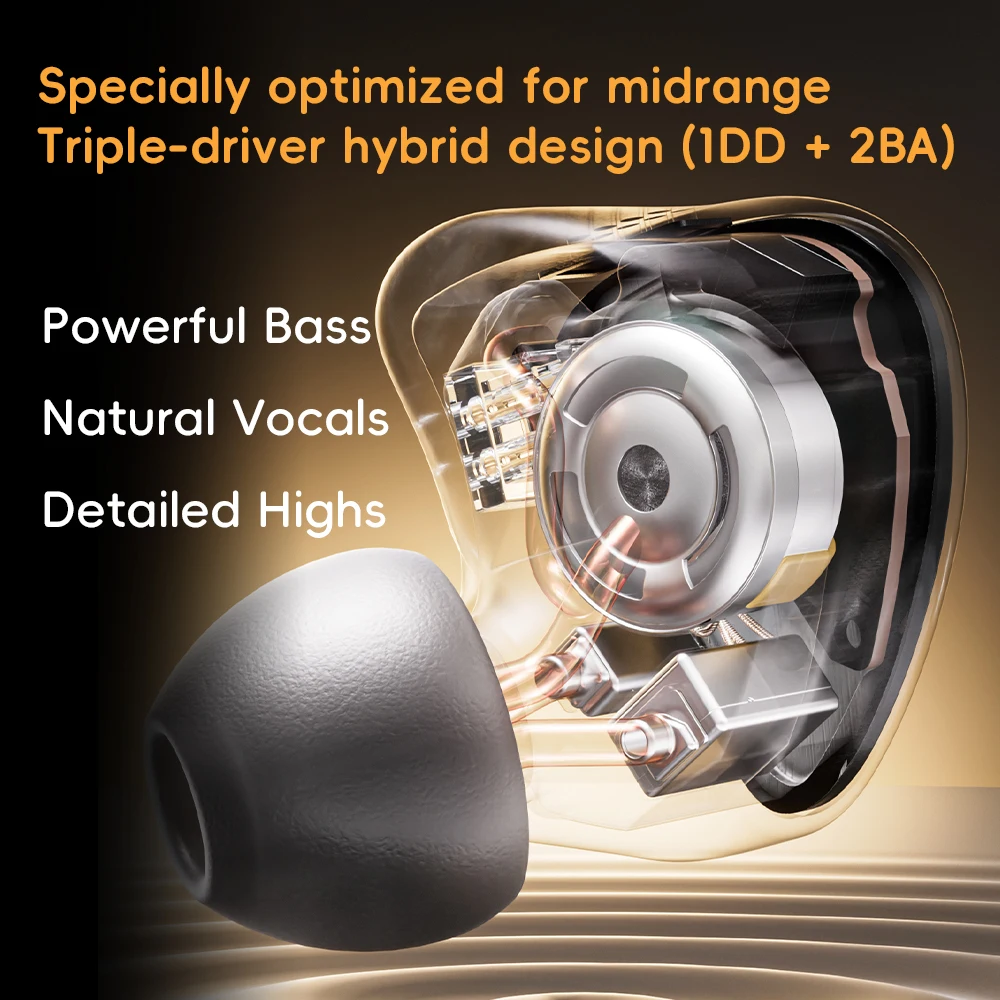 Фото Наушники FIIO FH3 LUMI Hybrid IEM, 1DD+2BA, HiFi, проводные, внутриканальные, с деревянной диафрагмой, съемный кабель №3