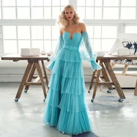 2022 turquoise formal evening dress sweethreat backless and a line tiered floor length simple party gown vestidos de noche