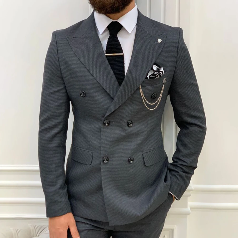 Элегантные темно-серые мужские костюмы двубортный деловой Блейзер модный пиджак