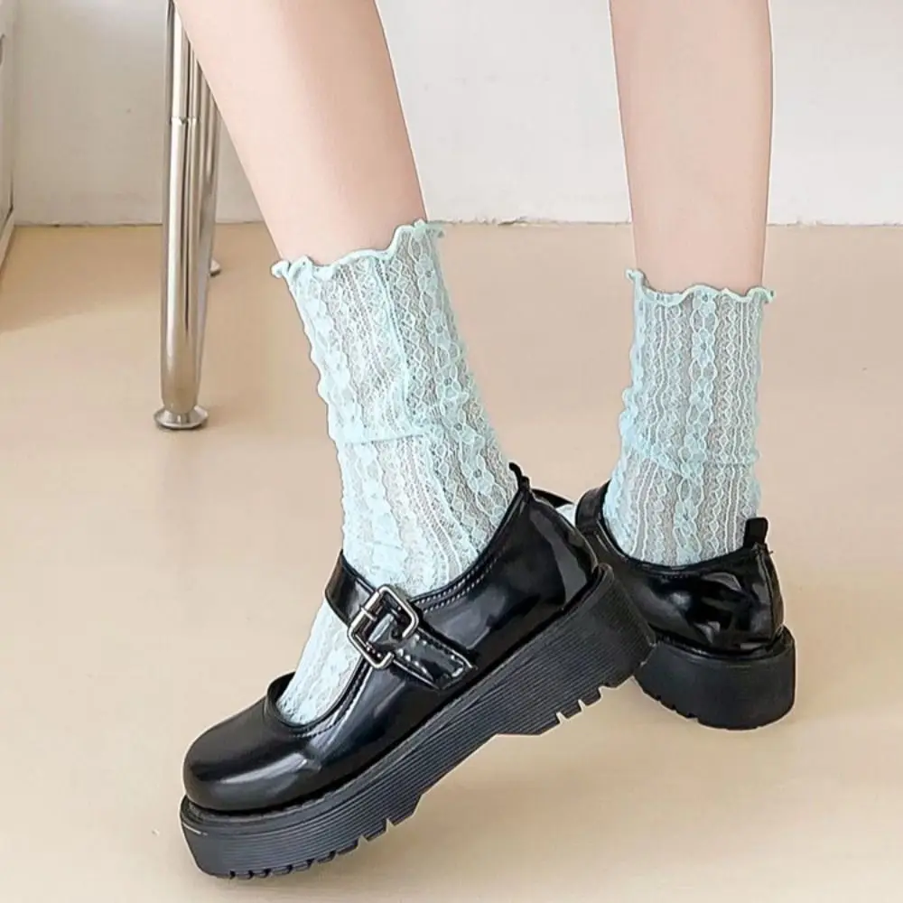 

Весенне-летние износостойкие прозрачные сетчатые чулочно-носочные изделия с цветочным принтом корейские кружевные носки хлопковые женские полупрозрачные носки