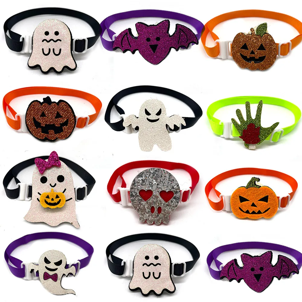 

50/100pcs Halloween Pet Accessories Pet Dog Bowties Neckties Small Dog Holiday Grooming Bow Ties Cute Pumpkins Puppy Dog Collars