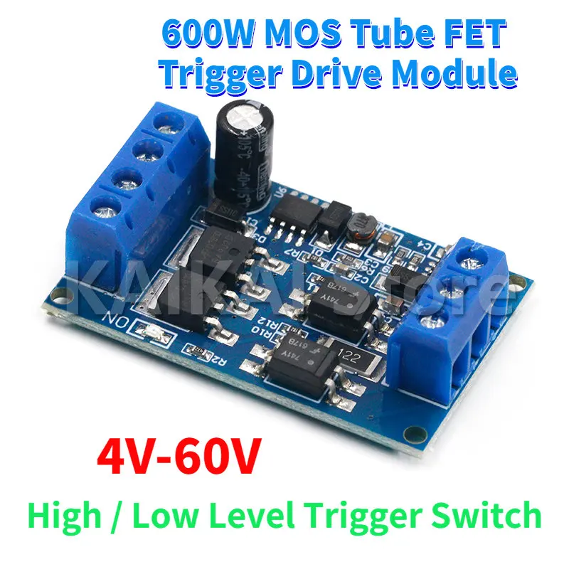 

Высокомощный триггерный модуль полевого привода с МОП-трубкой, постоянный ток 4-60 в, 600 Вт, триггер высокого/низкого уровня, управляемый конт...