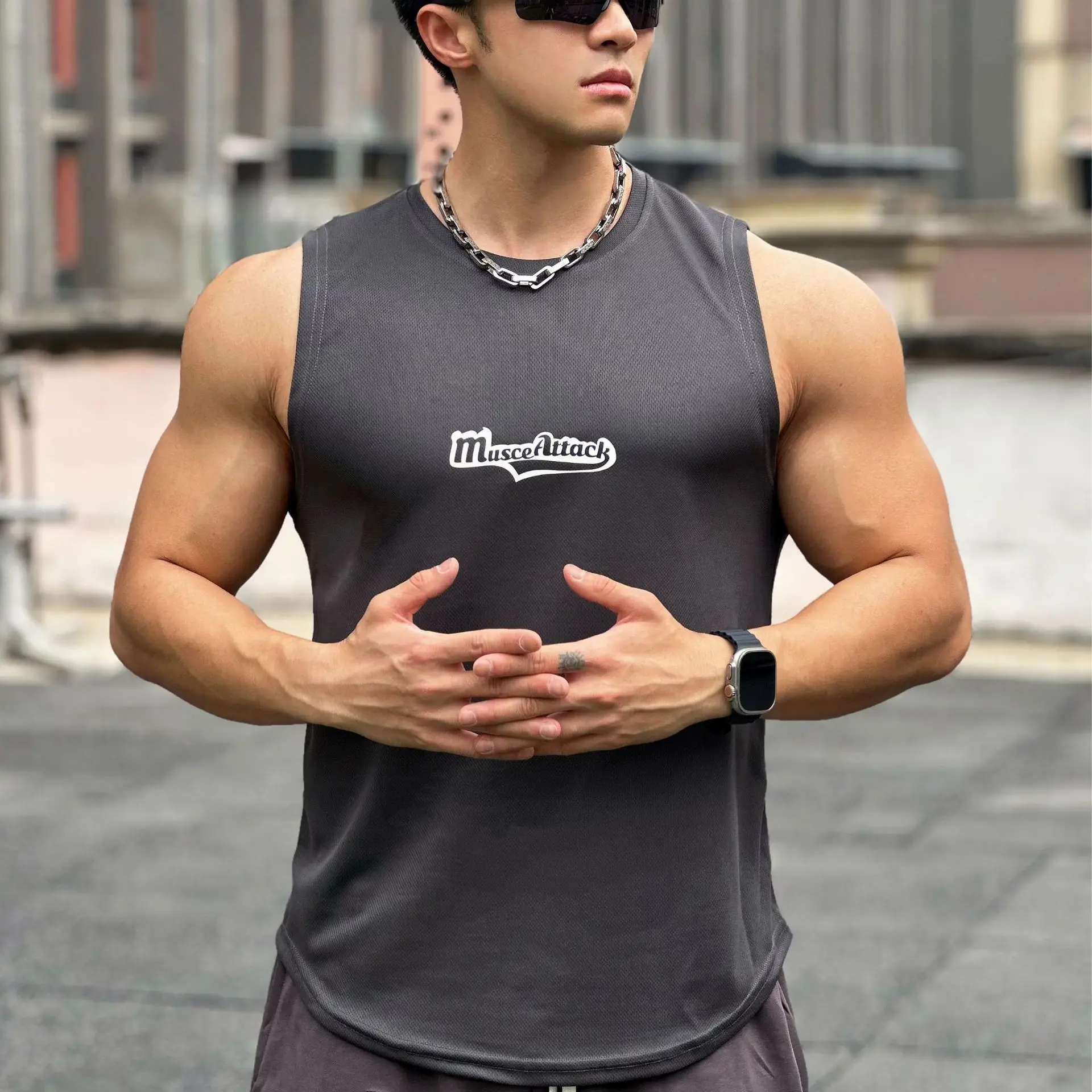 Новинка лета 2024 мужской пуловер с круглым вырезом сетчатая нижняя рубашка