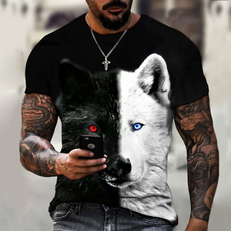 

Summer New 3D Print Oversized Men T Shirts Casual Streetwear Hip Hop Fashion Homme Short Sleeve Wolf Style Harajuku Leisure