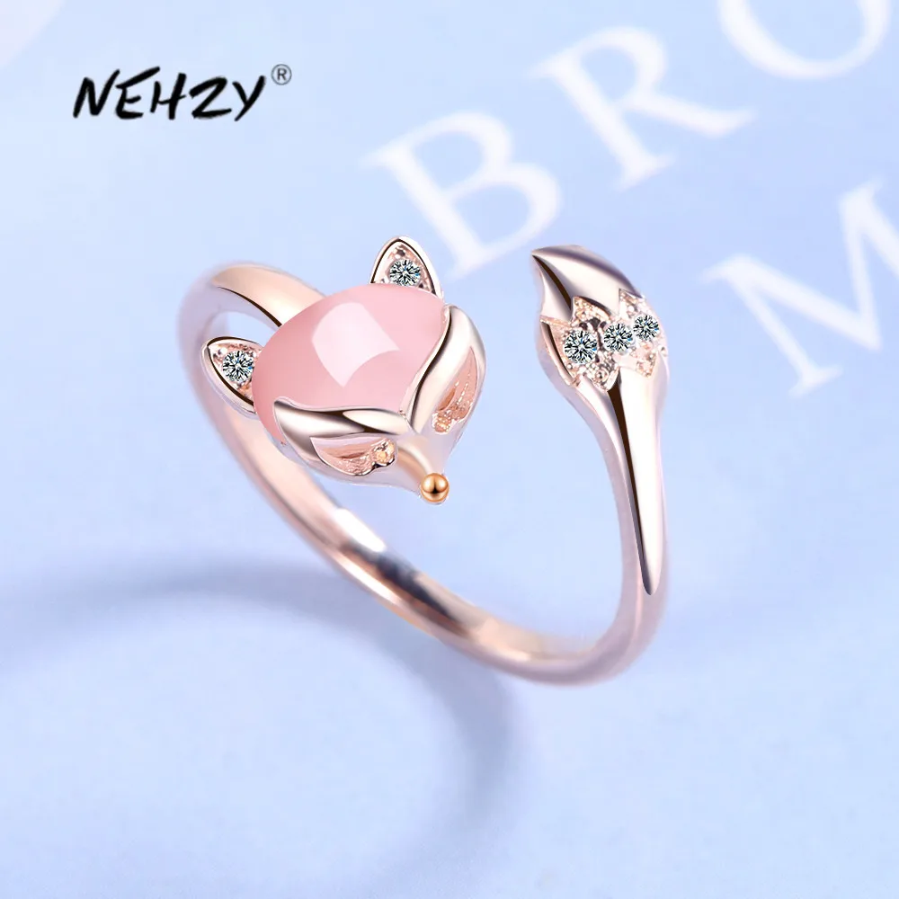 

NEHZY Silver plating new woman fashion jewelry high quality Cubic Zirconia agate fox ring size adjustable ring