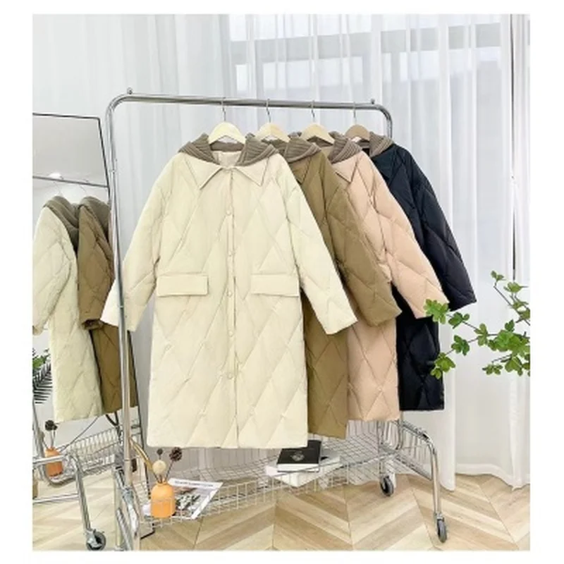 2022 зимнее Новое корейское белое пальто на утином пуху Женская Съемная вязаная