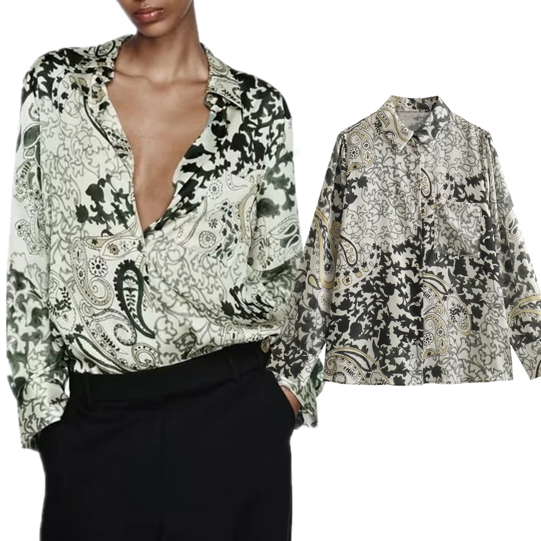 

Elmsk Street Clothing Printed Long Sleeve Shirt New 2023 Autumn Women's Casual Shirt Blouse Women Top