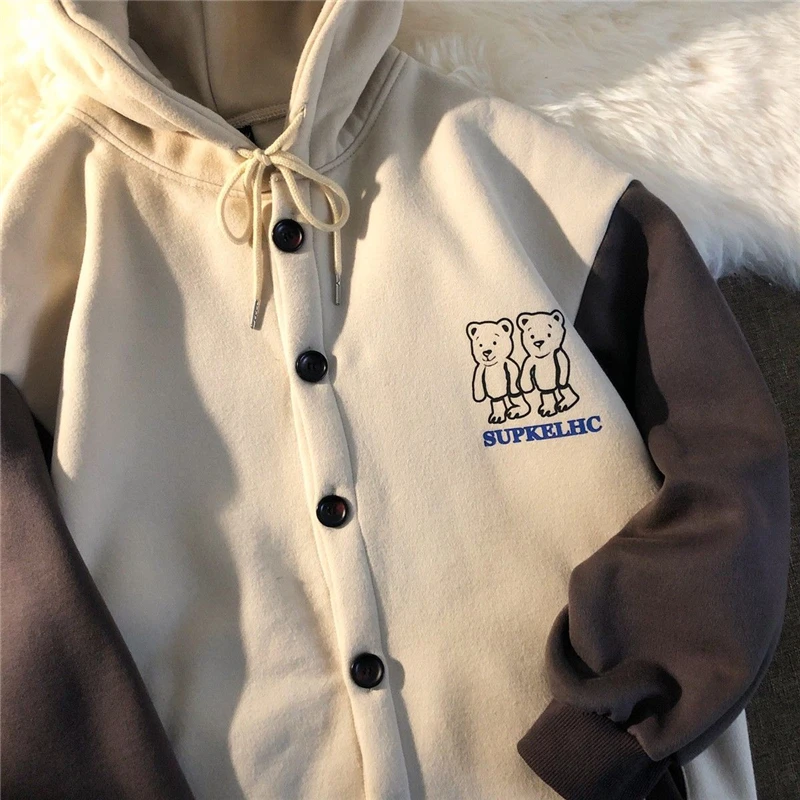 

Autumn Vintage Long Sleeve Women Streetwear Oversized Hooded Sweatshirts kawaii bear Jacket Trendy Pocket Hoodie Sweetshirt y2k