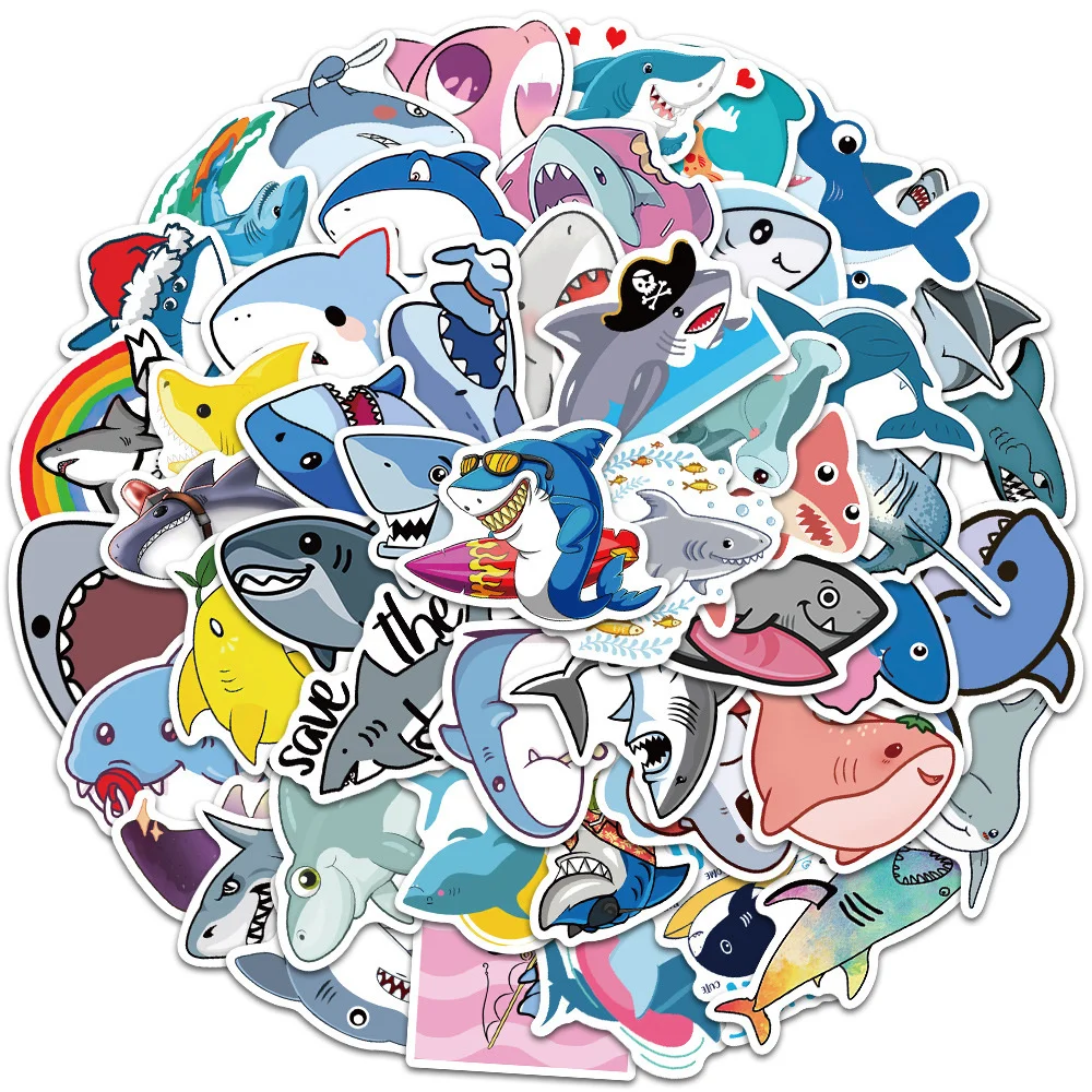 

10/30/50PCS Cartoon Sea Animal Shark Sticker for Luggage Laptop IPad Journal Motorcycle Water Cup Waterproof Sticker Wholesale