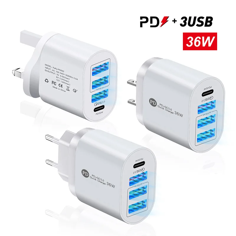 

New New PD36W Fast Charging Mobile Phone Charger 5V4APD+3USB Multi-port Adapter Charging Head