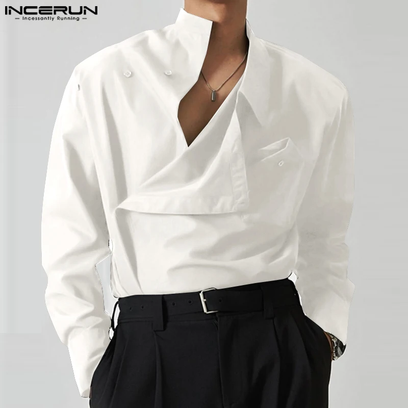 

Korean Style New Men's Diagonal Placket Solid Simple All-matcg Blouse Fashion Casual Long Sleeved Shirts S-5XL INCERUN Tops 2023