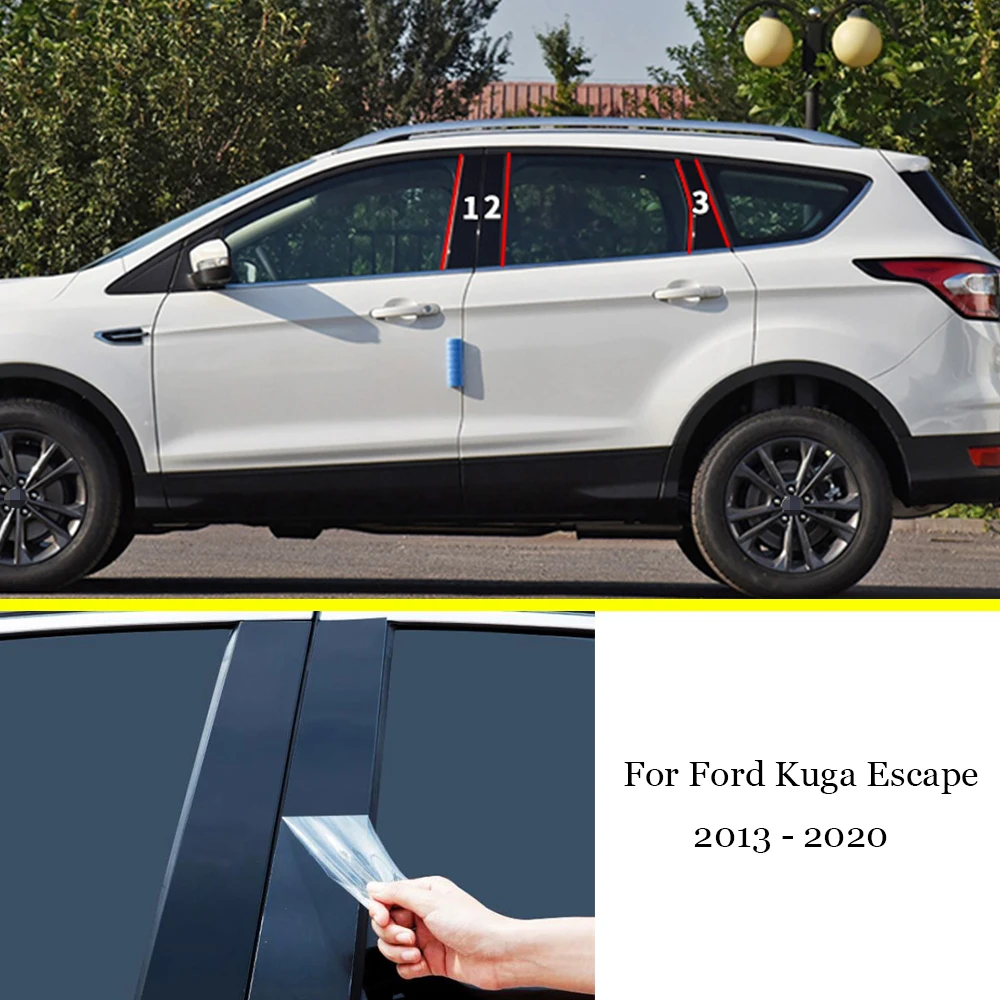 

6pcs For Ford Kuga Escape 2013 - 2018 Car PC Door Window Middle Column Trim Decoration Protection Stylings Strip Accessories