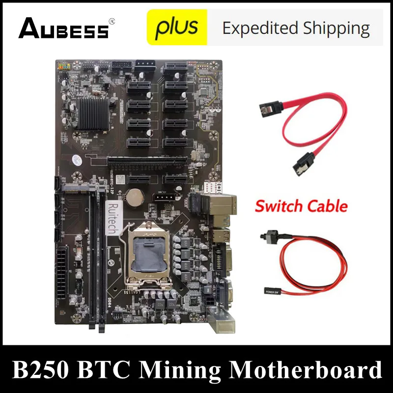 

New B250 BTC Mining Machine Motherboard 12 PCI-E16X Graph Card SODIMM LGA 1151 DDR4 SATA3.0 Support VGA DVI For Miner