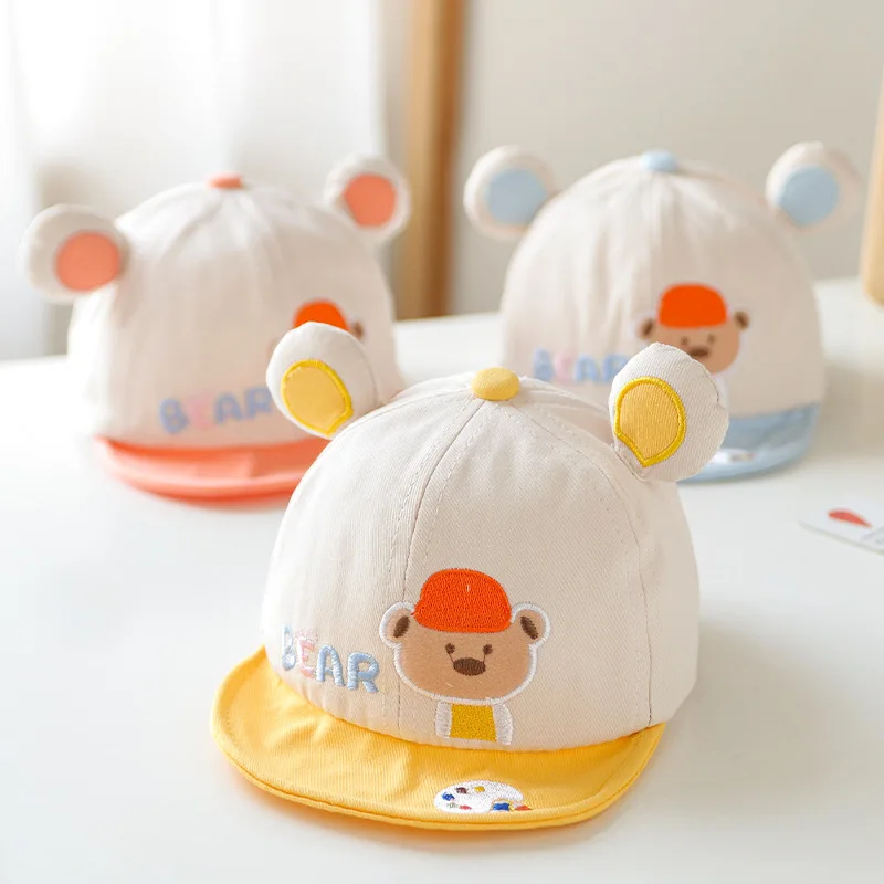 

2022 New Baby Baseball Cap Infant Visor Hat Circumference 46-48cm Adjustable Cute Embroidery Bear Spring Summer Cotton Sun Hat