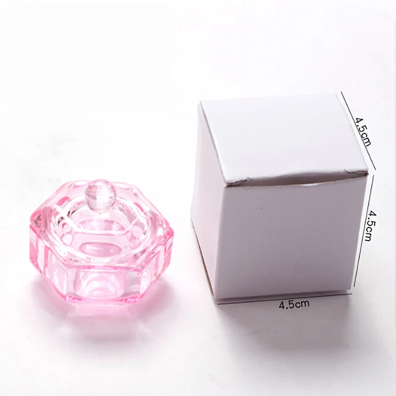 

Professional Clear Pink Storage Box for Nail Glitter Liquid Nail Brush Cleaning Box Crystal Glass Dappen Dish Organizer Case Box