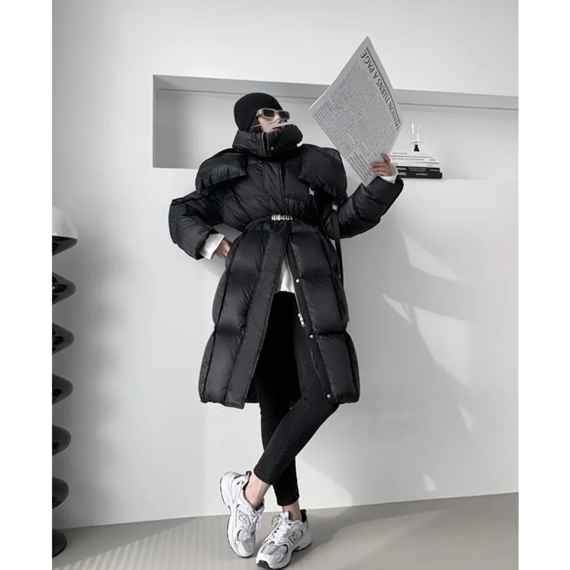 Thick Hooded Long Down Jacket Women High Quality 95% White Duck Down High Street Autumn/Winter Fashion Design Coat Women