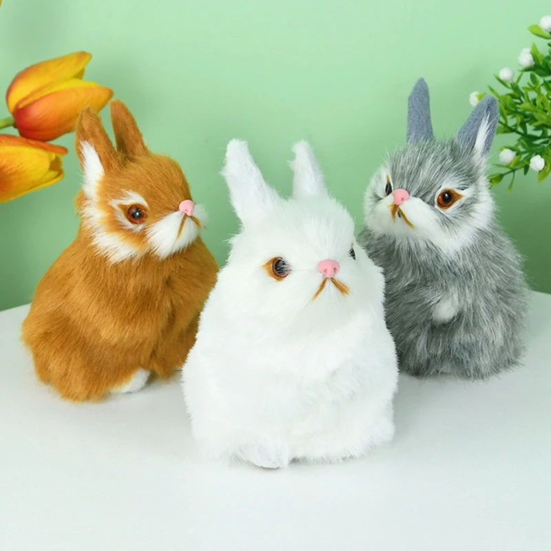 

Easter Realistic Rabbit Model Plush Cute Bunny 2023 Easter Party Home Decoration Table Ornament Kids Birthday Gift Toy DIY Craft