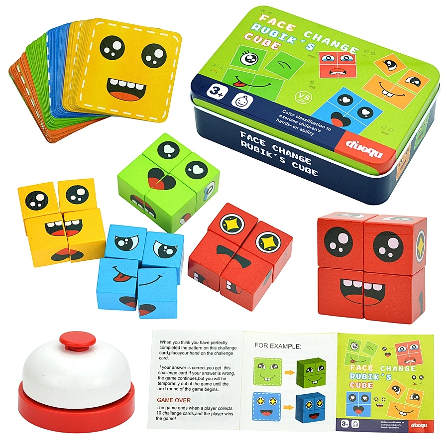 

Face Expression Changing Cube Table Games Educational Toys Wooden Montessori Parent Children Thinking Logic Interactive Blocks