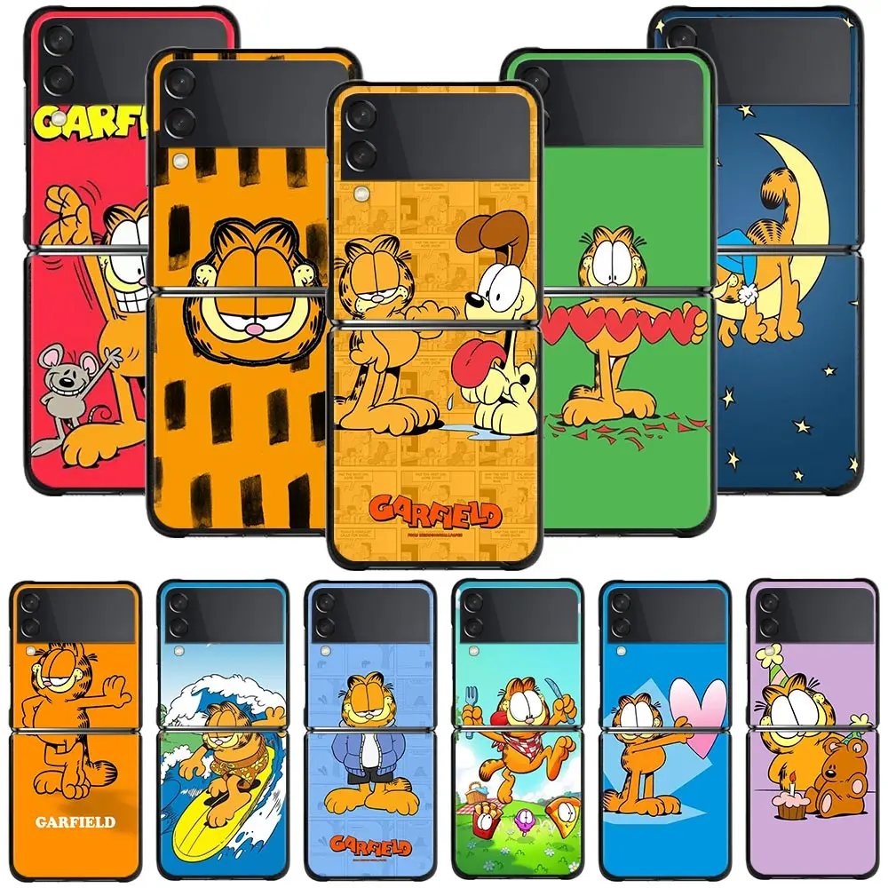 

Phone Case For Samsung Z Flip3 for Galaxy Z Flip3 5G Black Hard PC Cover ZF zflip3 Folding Anti-knock Funda Cartoon Garfield