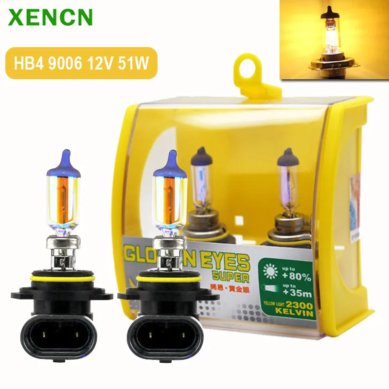 XENCN HB4 9006 Gloden Eyes Super Halogen Lamp 12V 51W Original Car Headlight 2300K Ultrayellow Light +80% Brightne Genuine Bulb