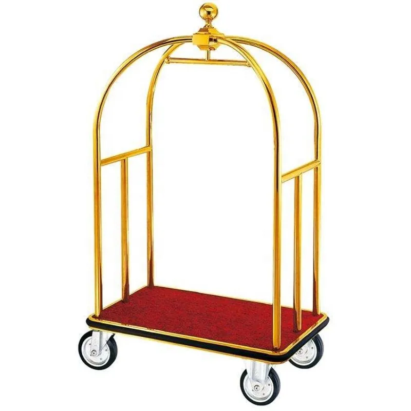

Hotel Equipment Custom Stainless Steel Luxury Birdcage Gold Hotel Lobby Luggage Hotel Trolly Cart