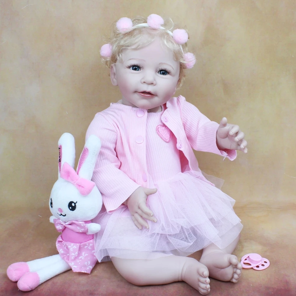 

55 CM Reborn Baby Lisa Girl Doll Toy Lifelike Cloth/Full Body Silicone Bebe Realistic 22 Inch Blonde Hair Princess Like Real