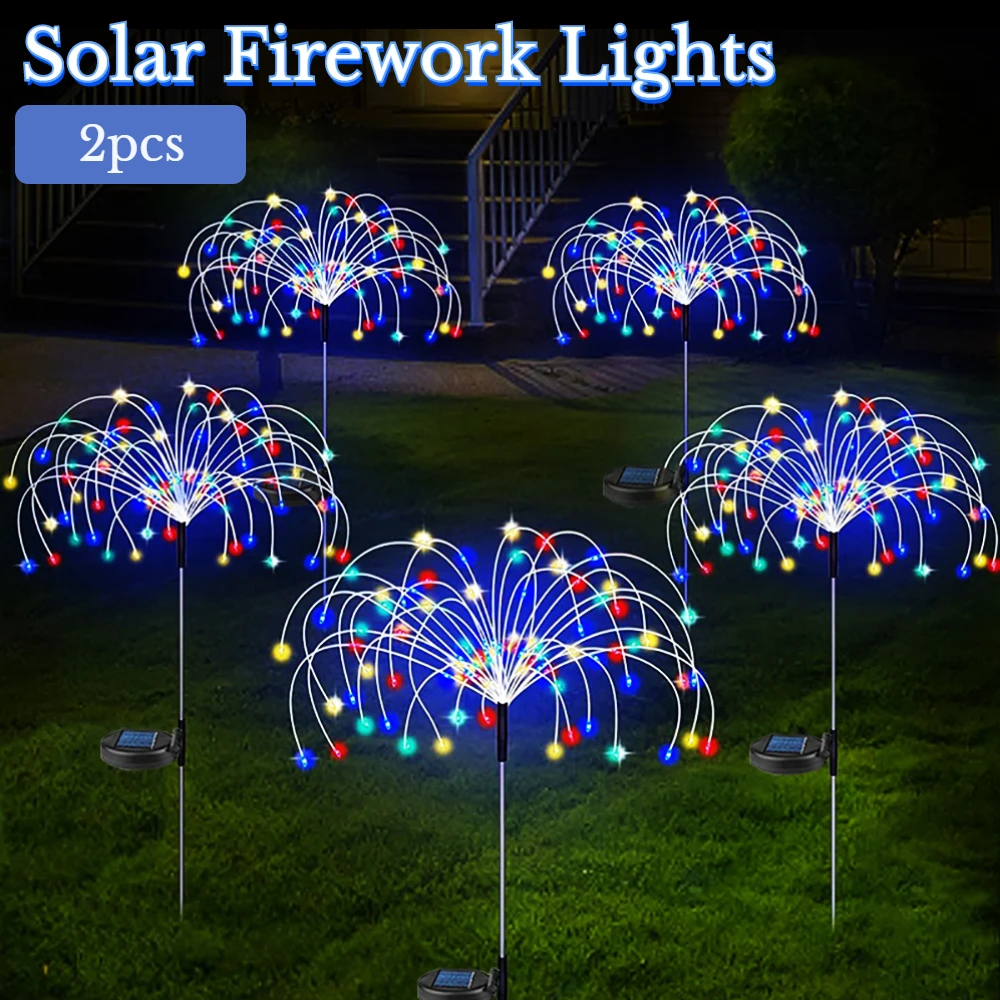 

2pcs LED Solar Power Firework Lights 90LED Ground Fireworks Lamp 8 Modes Fairy Light Patio Garden Decoration Outdoor Lawn Lamp