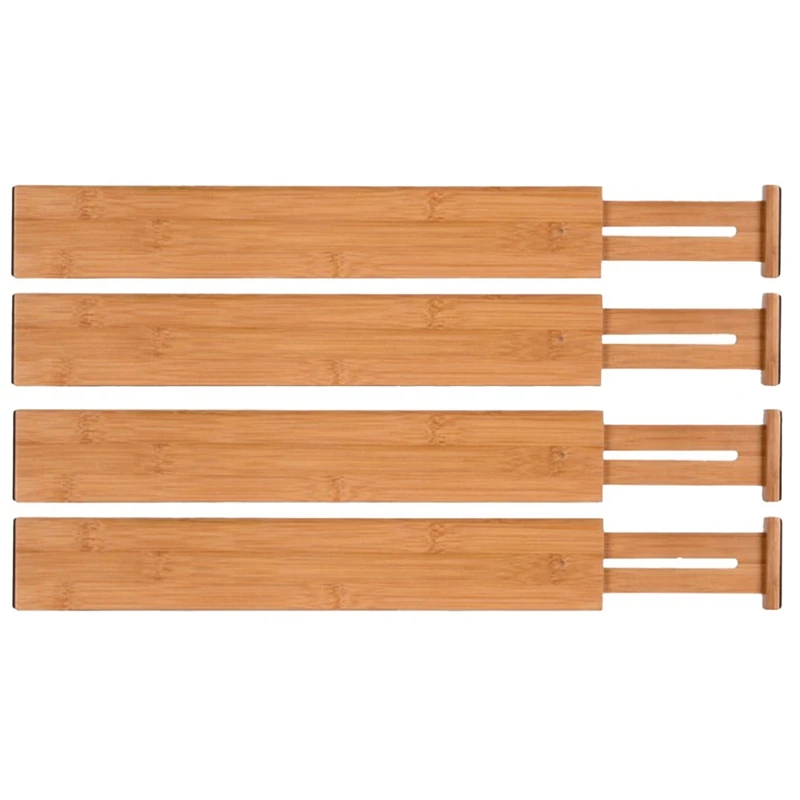 

4PCS Natural Bamboo Drawer Dividers Spring Loaded Drawer Organizer Adjustable (43-56Cm)