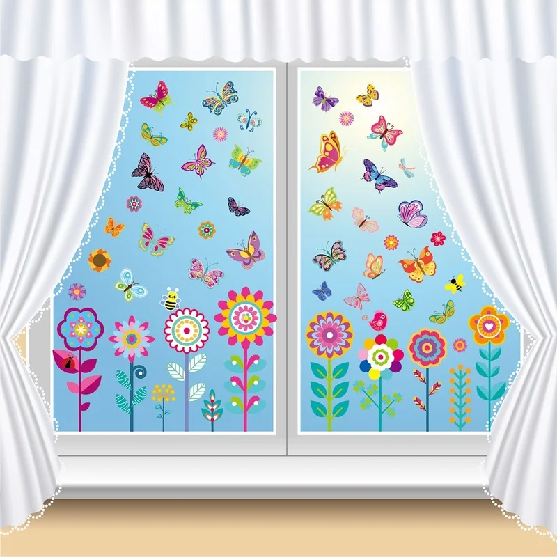 

Window stickers butterfly flower plant glass door window electrostatic window sticker decorative painting glass sticker