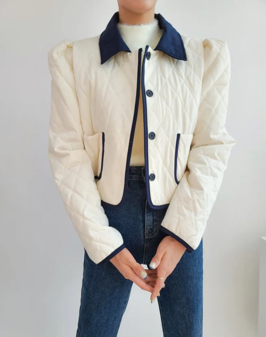 2022 Office Wear Puff Sleeve Slim Fashion Coats Cotton-padded Jackets Women Stylish Winter High Street Chic Gentle