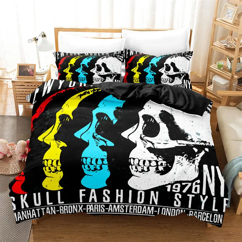 

Gothic Skull Duvet Cover Sugar Skull Bedding Set Horror Theme Comforter Cover Full Twin King For Boys Teen Adults Bedroom Decor