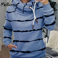 2022 new fashion hoodies casual womens printed hooded fleece striped sweater for women autumn and winter warm top