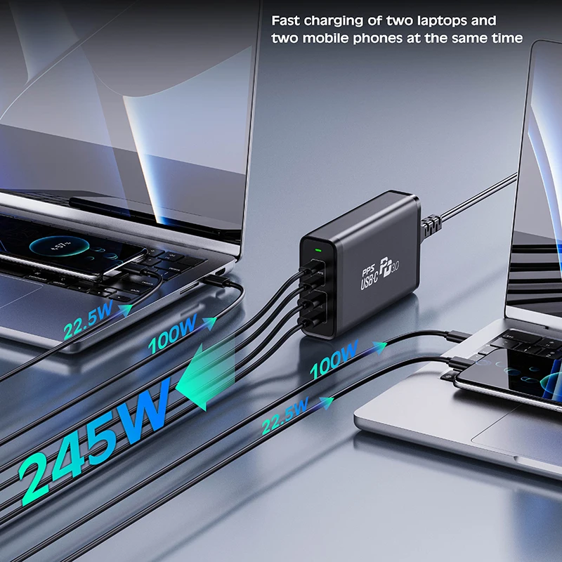 Najtaniej URVNS GaN 245W ładowania USB C ładowanie Station 4 Pulpit Portu Szybka ładowarka QC 4.0 3.0 Typu PD-C Zasilacz Dla IPhone 14 13 MacBook Pro