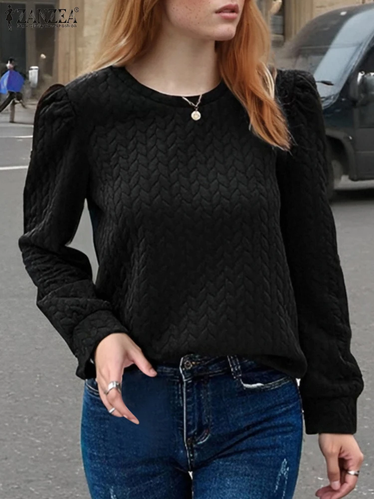 ZANZEA женские толстовки с длинными рукавами 2024 осенние топы круглым вырезом