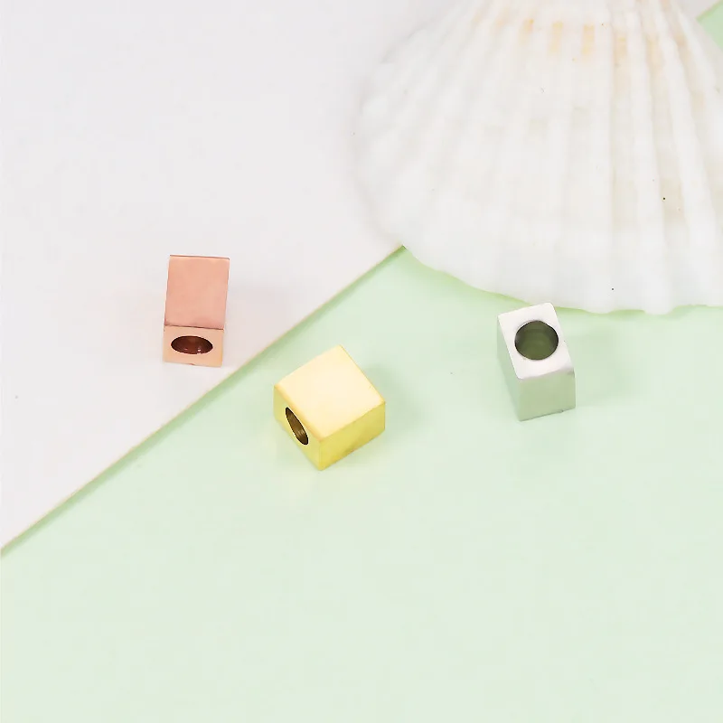 

50pcs Stainless Steel Square Bead Charm For Jewelry Rose Gold/Gold/Silver Color Metal Square Bead Charm Mirror Polished