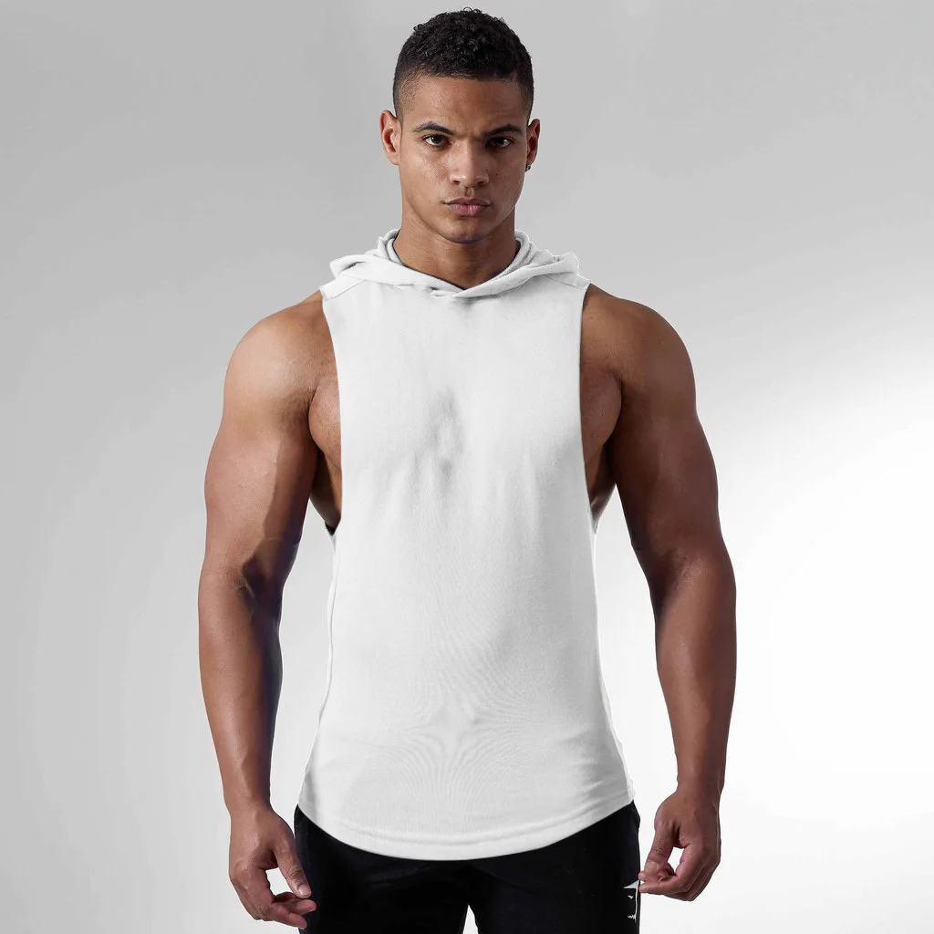 

2022 summer Mens Bodybuilding Cool Muscle top Sleeveless Hoodie Workout Singlet Stringer Hoodie Tank Tops
