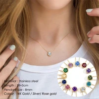 new ins stainless steel colorful rhinestone birthstone necklace for women girls birthday pendant necklaces fashion jewelry gift