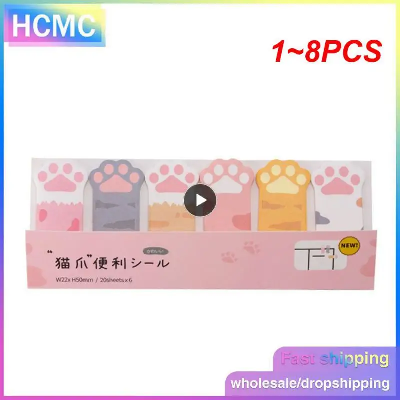 

1~8PCS Kawaii Stationery Cartoon Cat Paw Memo Pad Bookmark Flags Index Tab Sticky Notes Label Paper Stickers