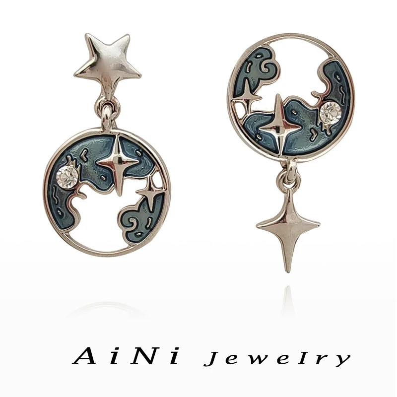 

Fashion Jewelry 925 Silver Needle Star Earrings 2023 Trend New Popular Style Asymmetrical Earrings For Women Girl Gift