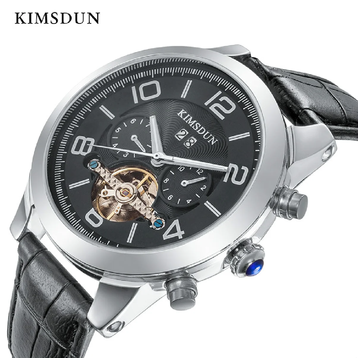 

2019 Men's automatic mechanical watch KIMSDUN brand luxury fashion tourbillon leather strap military clock date display Relogio
