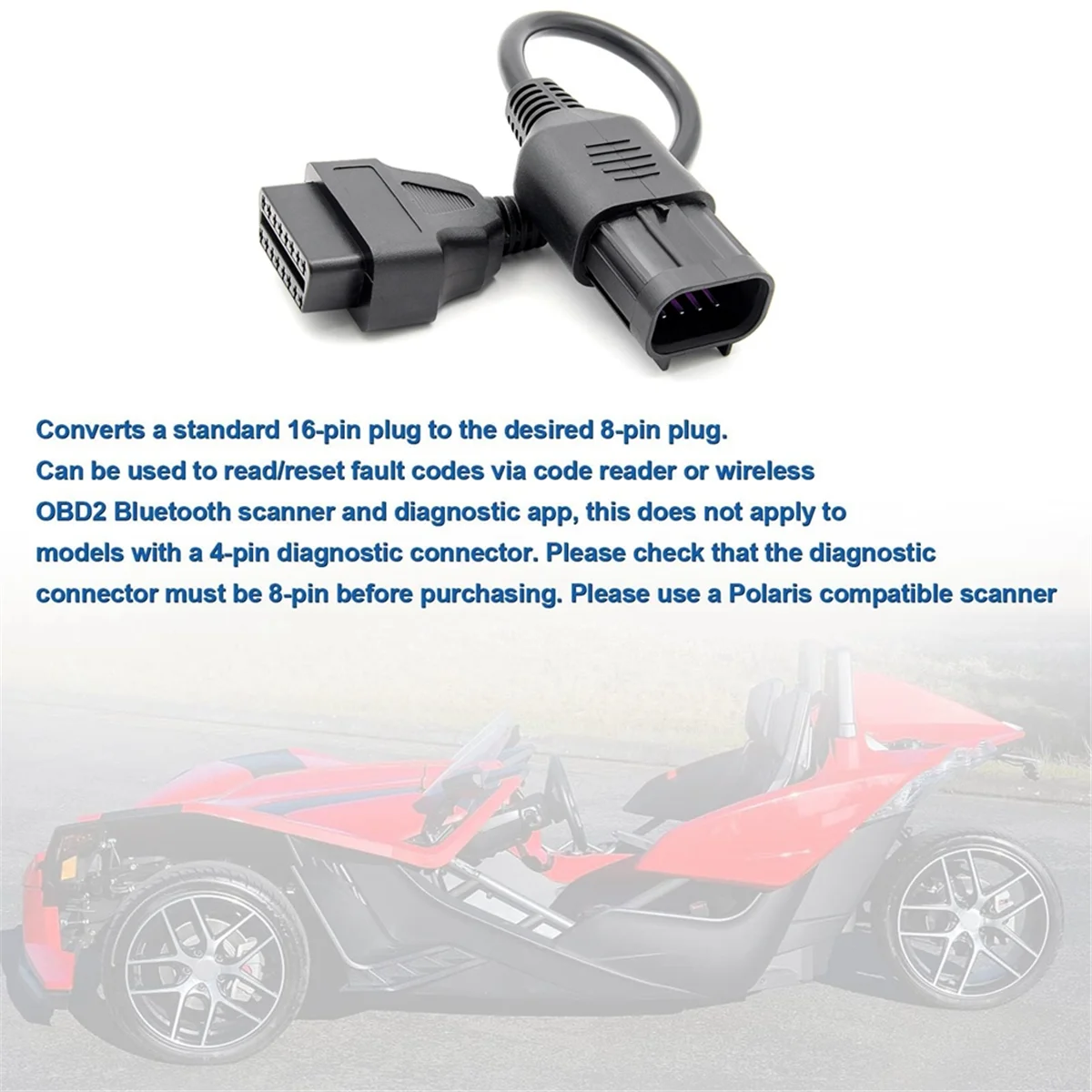 Кабельный адаптер с 8-контактным на 16-контактный OBD2 для Polaris RZR / Ranger General Sportsman ACE