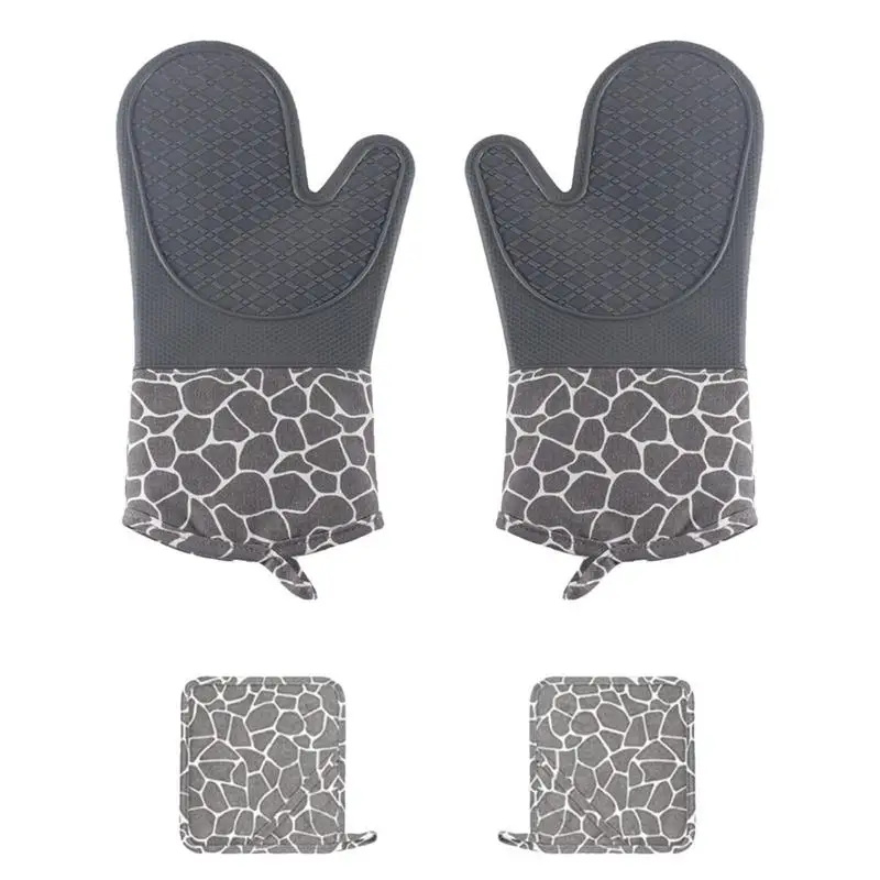 

Silicone Oven Mitts And Pot Holders Heat Resistant Kitchen Long Cotton BBQ Slip-Resistant Protecto RCooking Baking Gloves