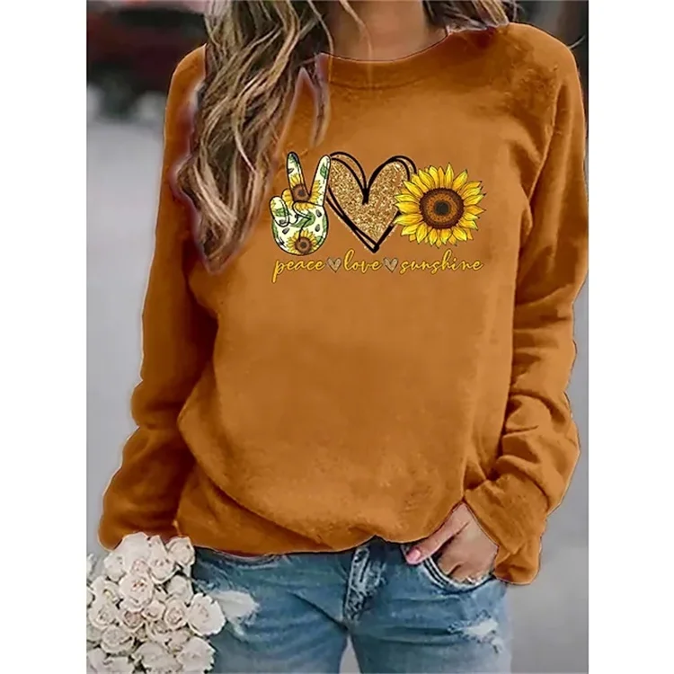 

[New In] Women's sunflower Theme Abstract Painting T shirt Floral 3d Print Round Neck Basic Vintage Tops