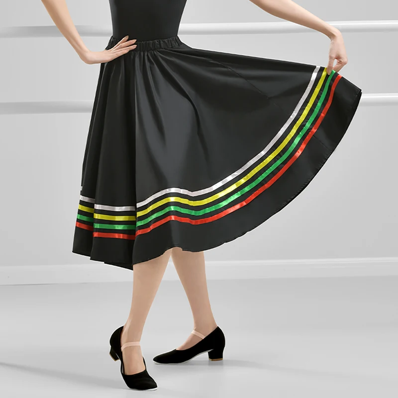 Женская балетная танцевальная юбка черного цвета с полосками эластичная талия