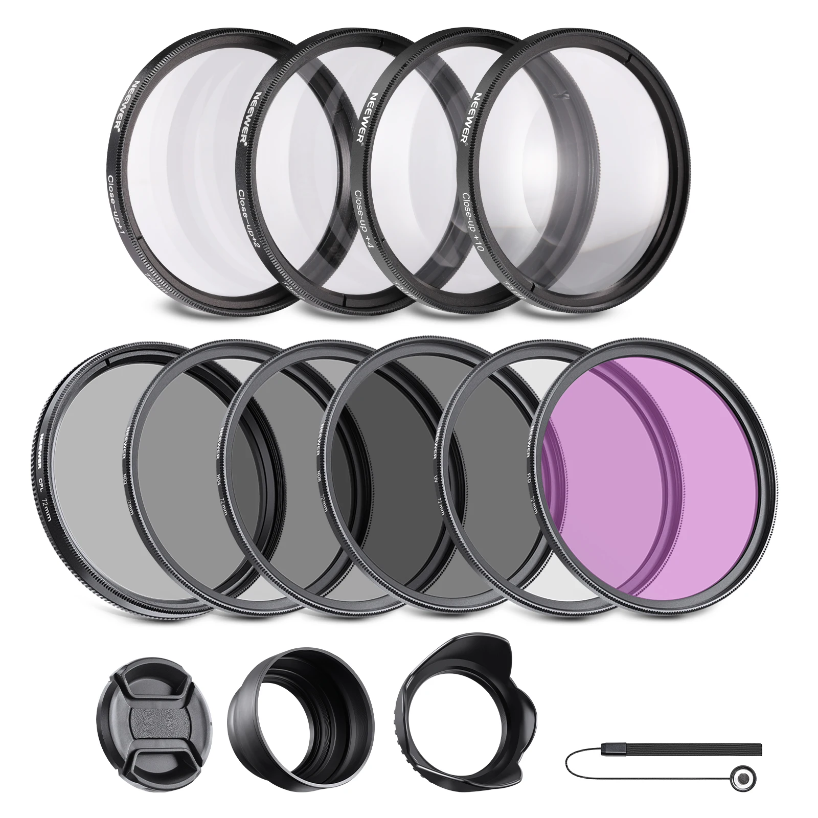 

NEEWER ND/CPL/UV/FLD/Close Up Filter and Lens Accessories Kit with ND2 ND4 ND8, Close Up Filters(+1/+2/+4/+10),Tulip Lens Hood